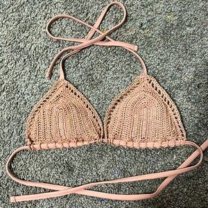 Crochet Bikini Top Size Small! Brown with gold sparkles! Super trendy and cute!